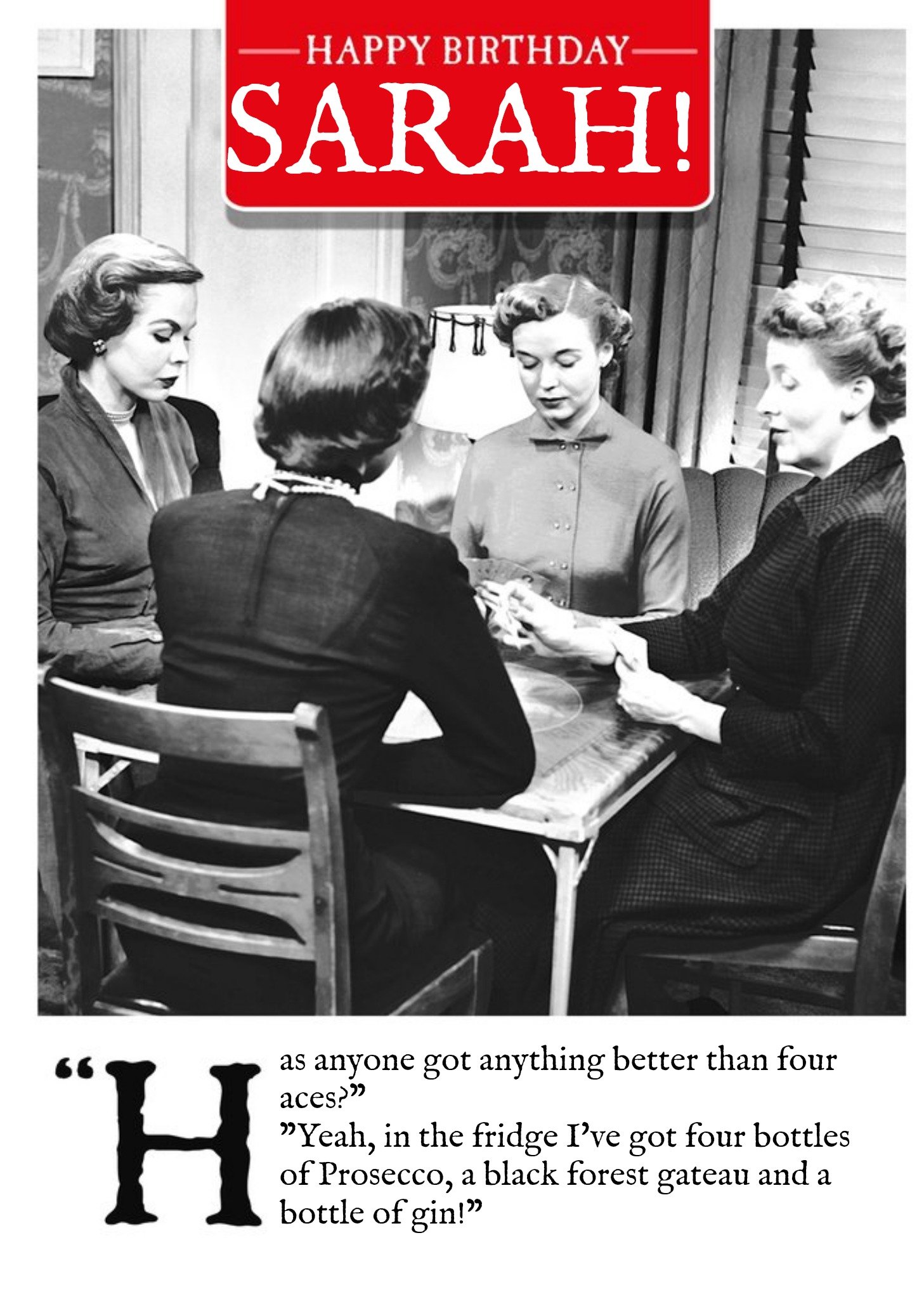 Moonpig Funny Humour Comedy Retro Birthday Card For Her Four Bottles Of Prosecco