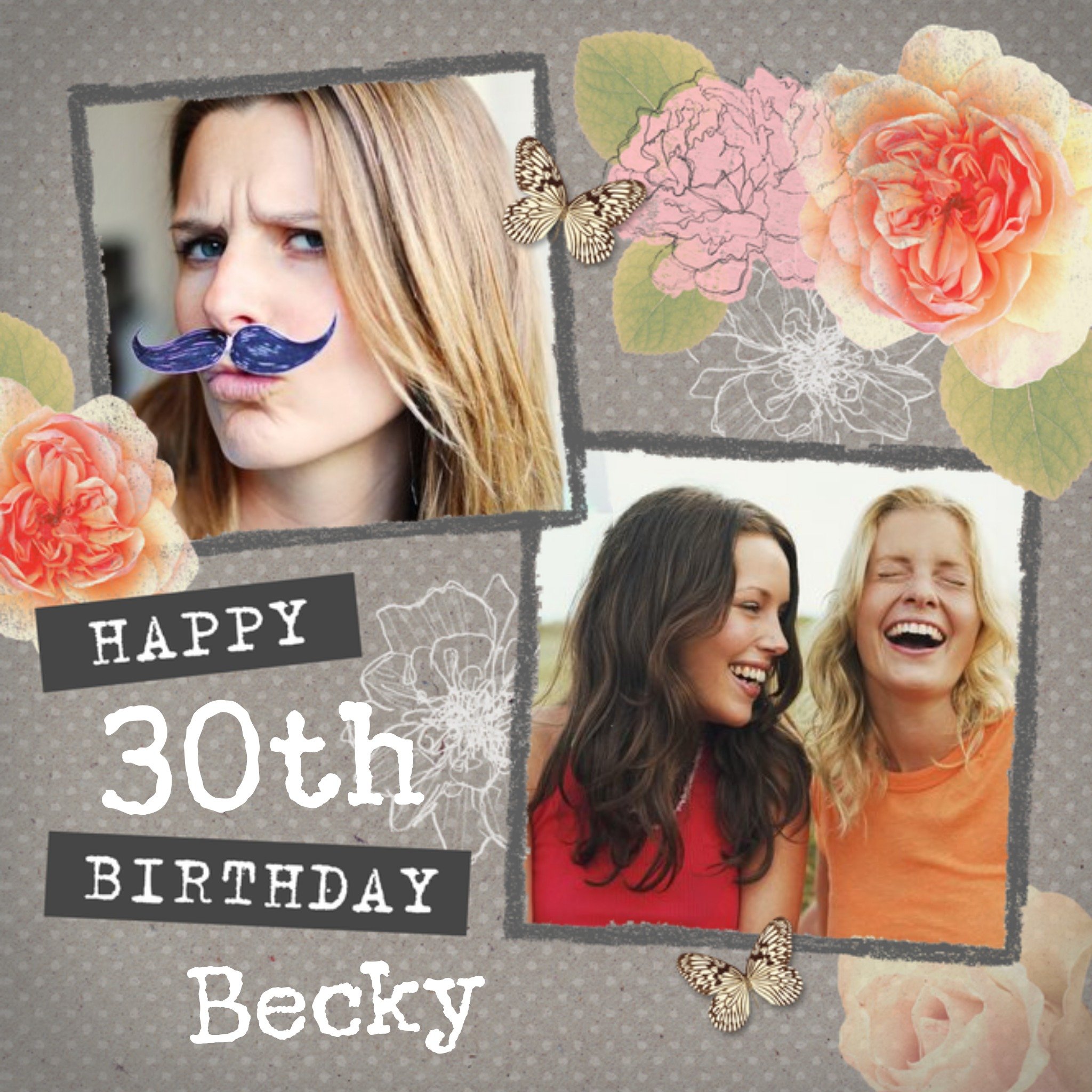 Moonpig Happy 30th Flower Birthday Card - Use Your Own Photos To Personalise this Birthday Card