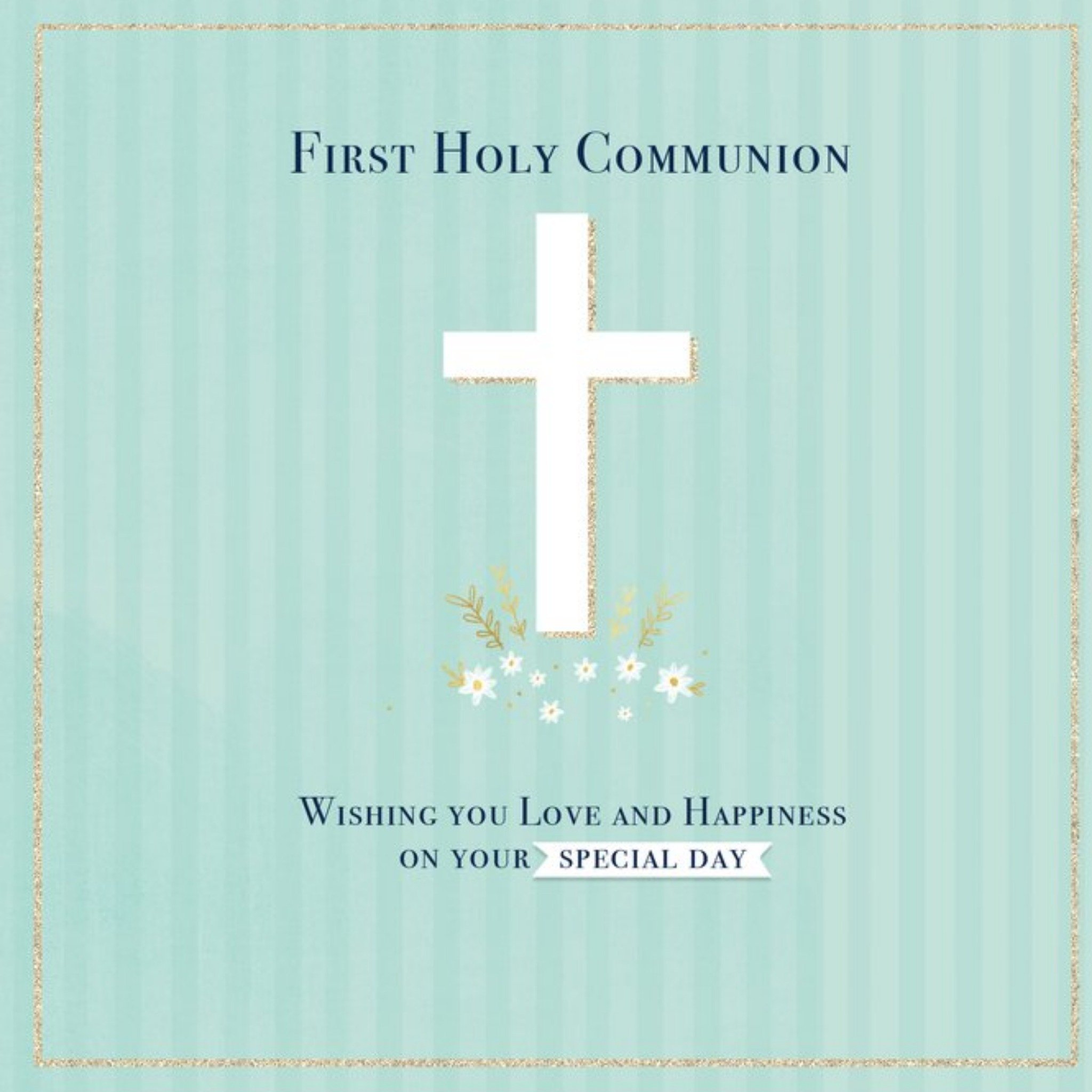 Moonpig Illustration Of A Cross And Flowers First Holy Communion Card