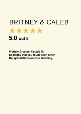 Typographic Review 5 Star Wedding Congratulations Card