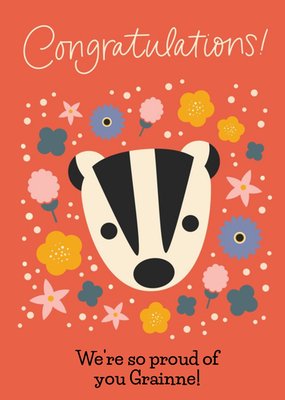 Floral and Badger Illustration Congratulations Card