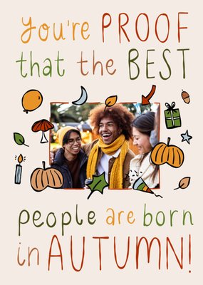 Best People Are Born In Autumn Illustrated Photo Upload Birthday Card