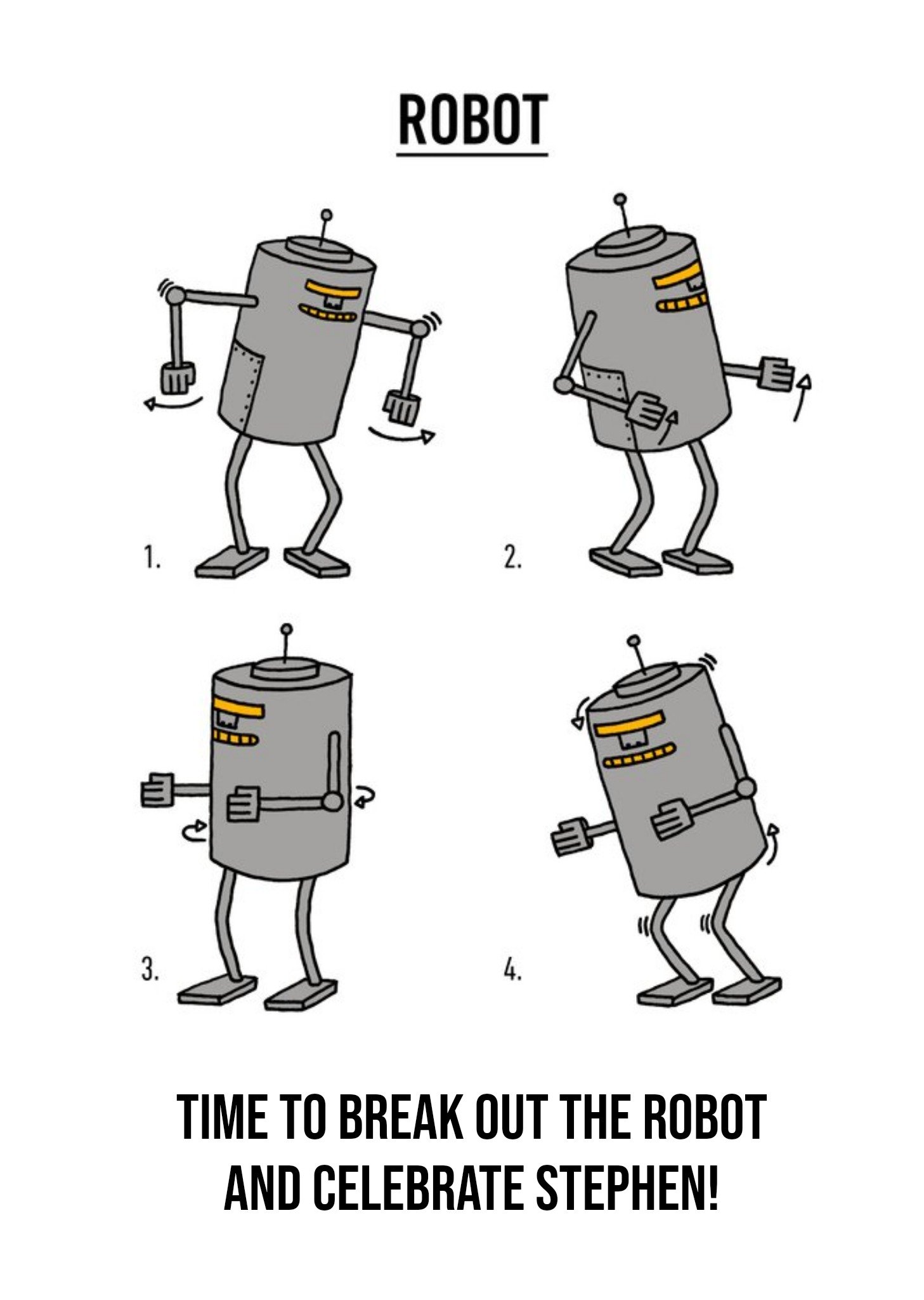 Moonpig Video Game Dance Moves Robot Birthday Card
