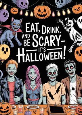 Eat, Drink And Be Scary Halloween Card