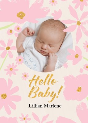 New Baby Flower Illustrated Photo Upload Card