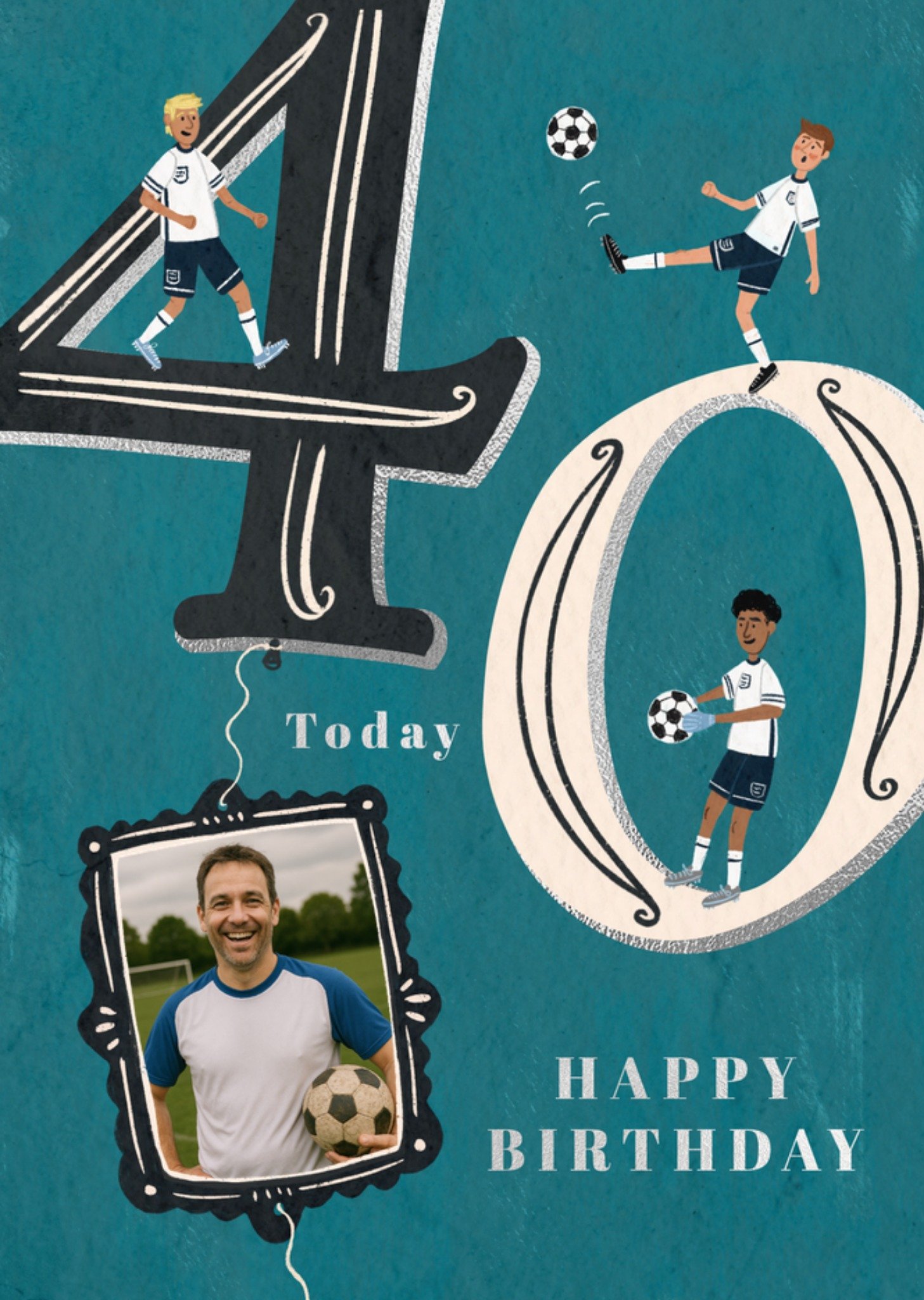 Moonpig 40 Today Football Illustrated Photo Upload Birthday Card