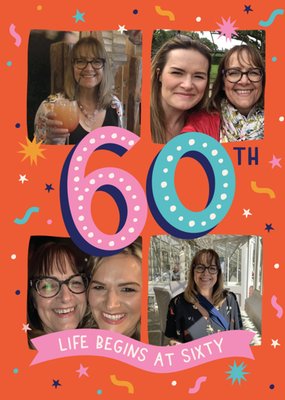 60th Life Begins at Sixty Photo Upload Birthday Card