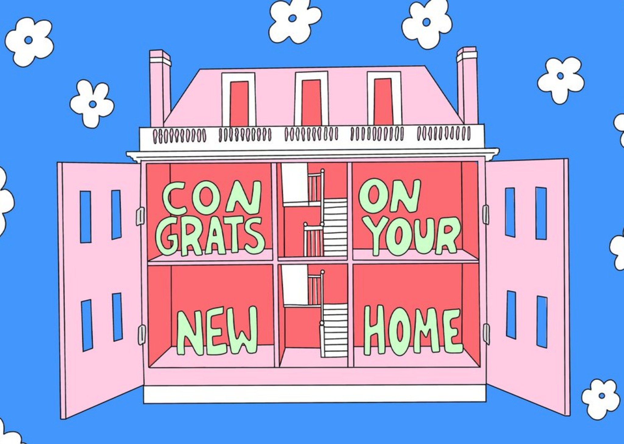 Moonpig Aleisha Earp Illustration Of A Dolls House Congrats On Your New Home Card
