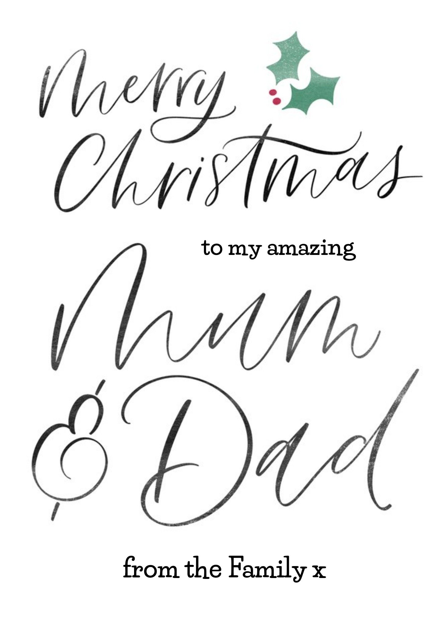Moonpig Modern Typographic Amazing Mum And Dad Christmas Card