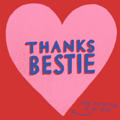 Pink Heart Shape On A Red Background Thank You Bestie Card