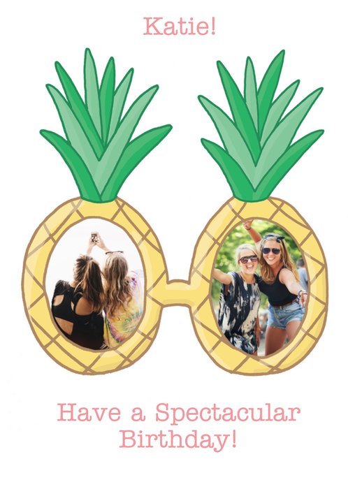 Pineapple Glasses Photo Upload Birthday Card