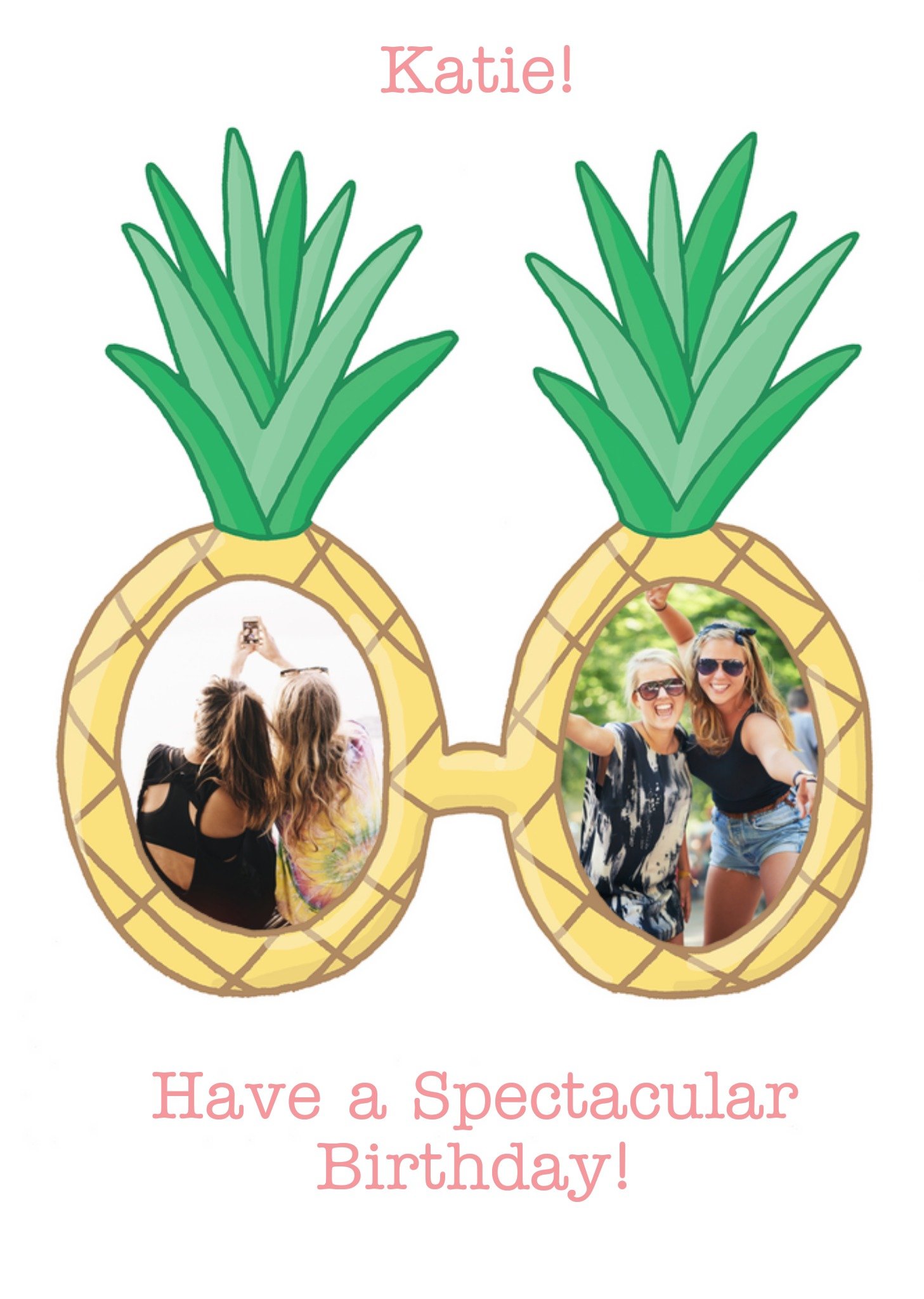 Moonpig Pineapple Glasses Photo Upload Birthday Card, Large