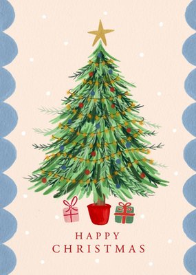 Sweet Festive Hand Painted Christmas Tree And Presents Christmas Card