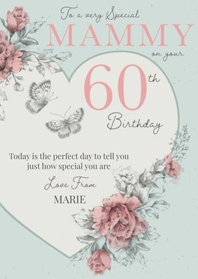 Clintons Mammy Floral Butterflies 60th Birthday Card