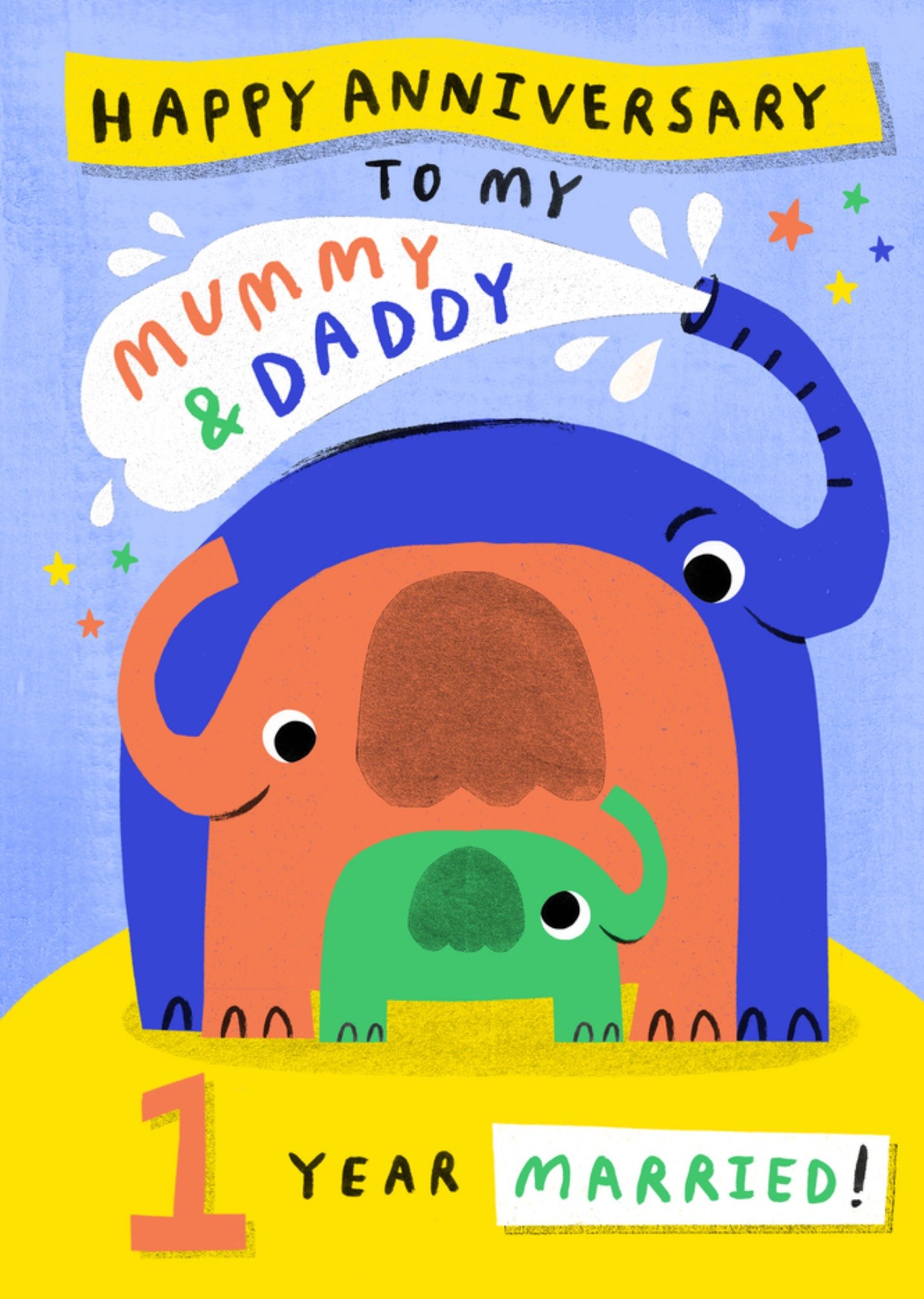 Moonpig 1 Year Married Mummy & Daddy Elephant Illustrated Anniversary Card