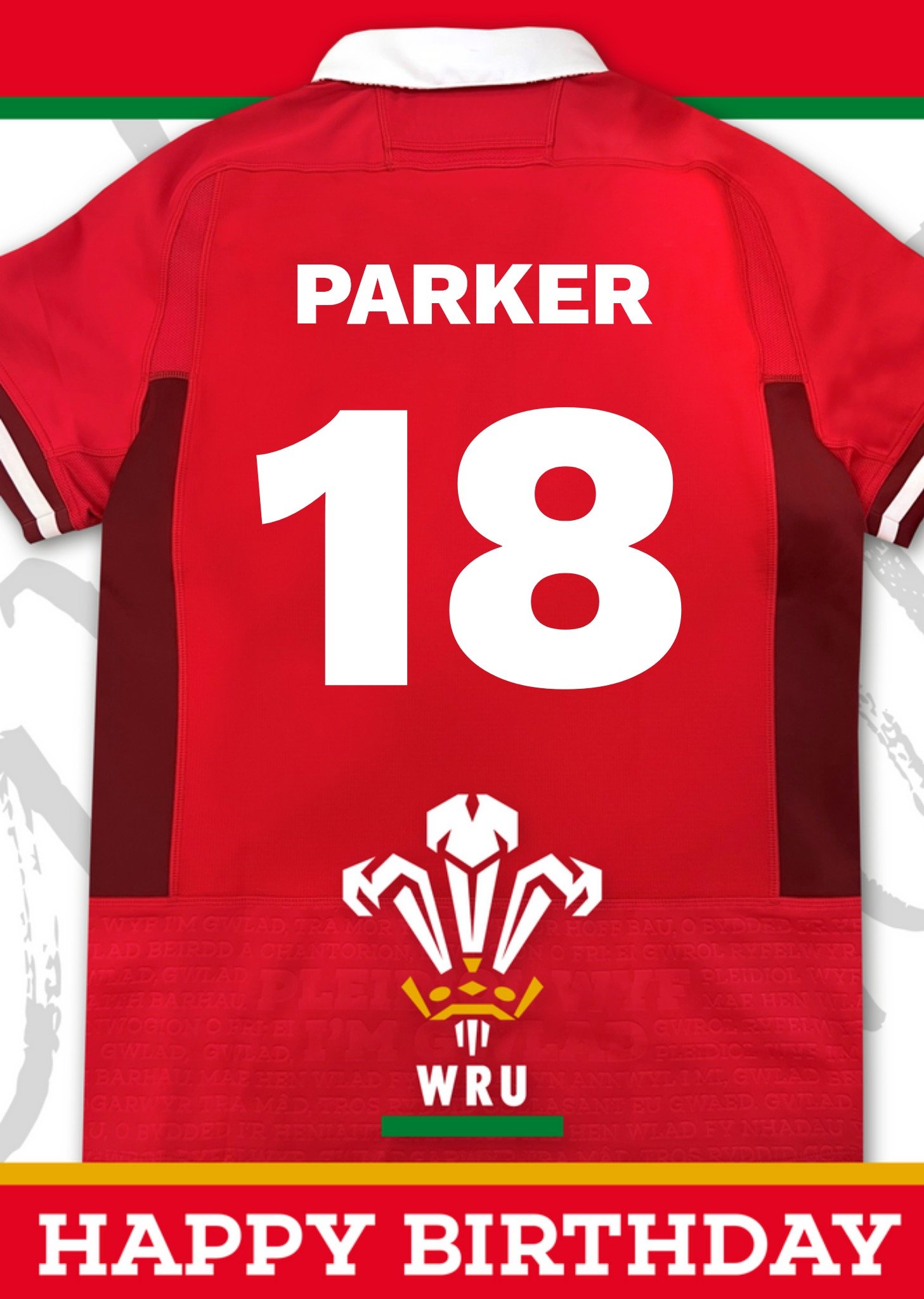 Welsh Rugby Union 18 Today Rugby Jersey Happy Birthday Card Ecard