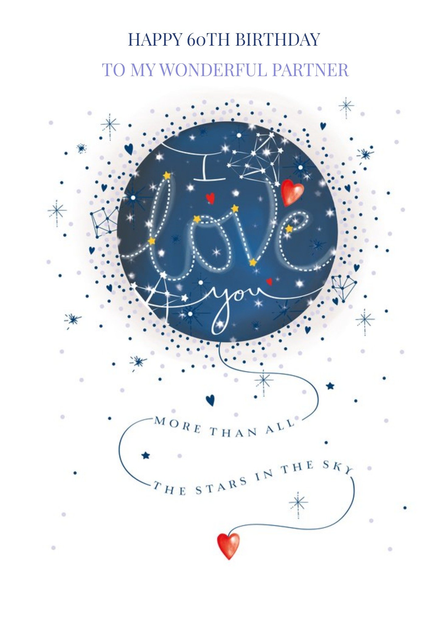 Ling Design Moon Stars Constellation Typographic Partner 60th Birthday Card
