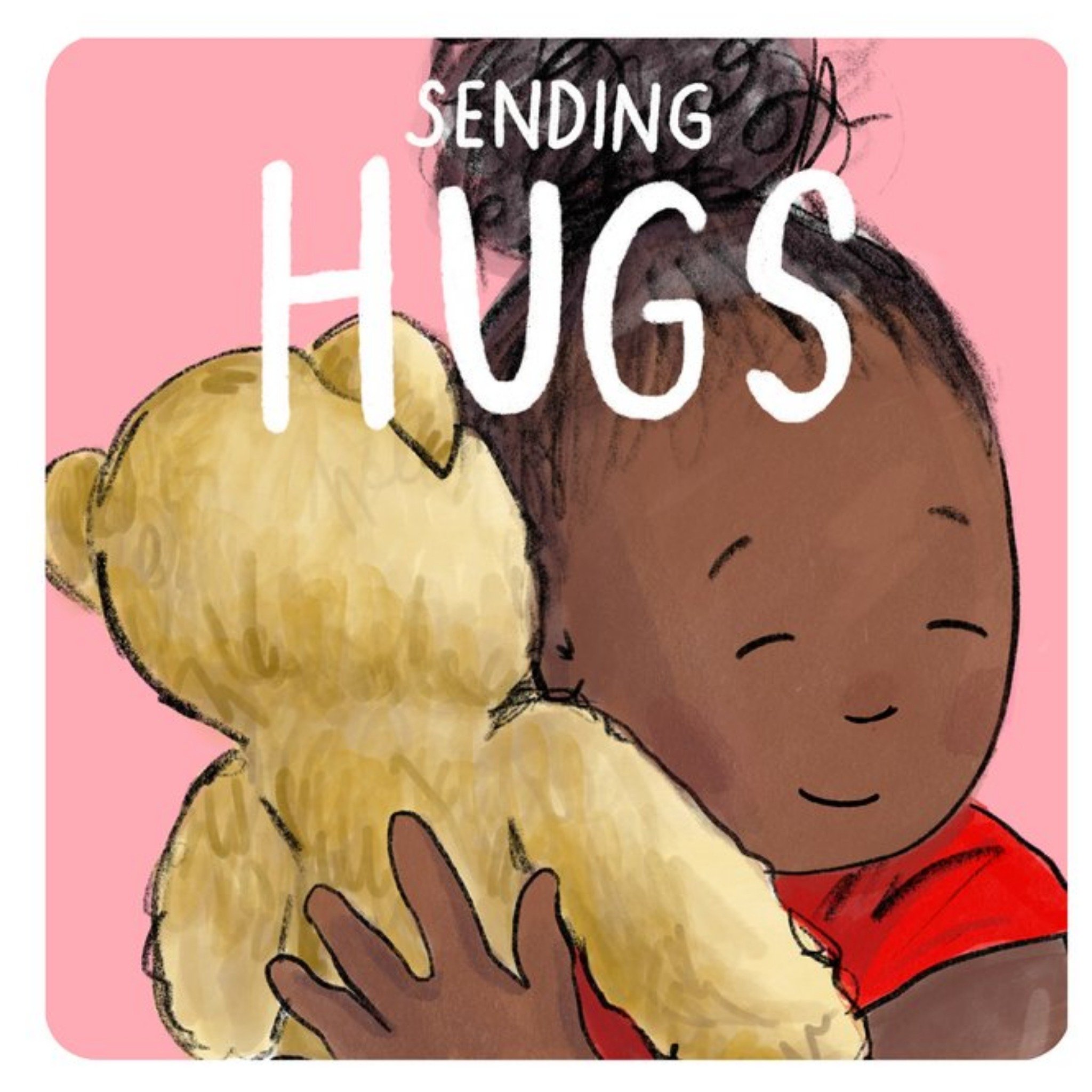Moonpig Cake And Crayons Cute Illustrated Teddy Sending Hugs Thinking Of You Card