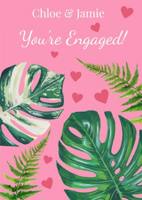 Rocket 68 Monstera And Fern Leaves Illustration Modern Engagement Card