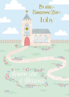 Illustration Of A Christian Church Christening Day Personalised Card 