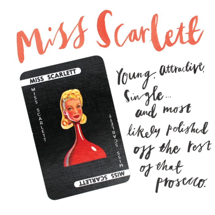 Cluedo Birthday Card - Mrs Scarlett Young, Attractive, Single