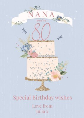 Clintons Nana Watercolour Floral Cake 80th Birthday Card