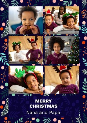 Six Photo Frames On A Christmas Pattern Background Merry Christmas Photo Upload Postcard