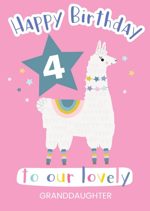 Cute Llama Illustration Personalised Granddaughter Birthday Card