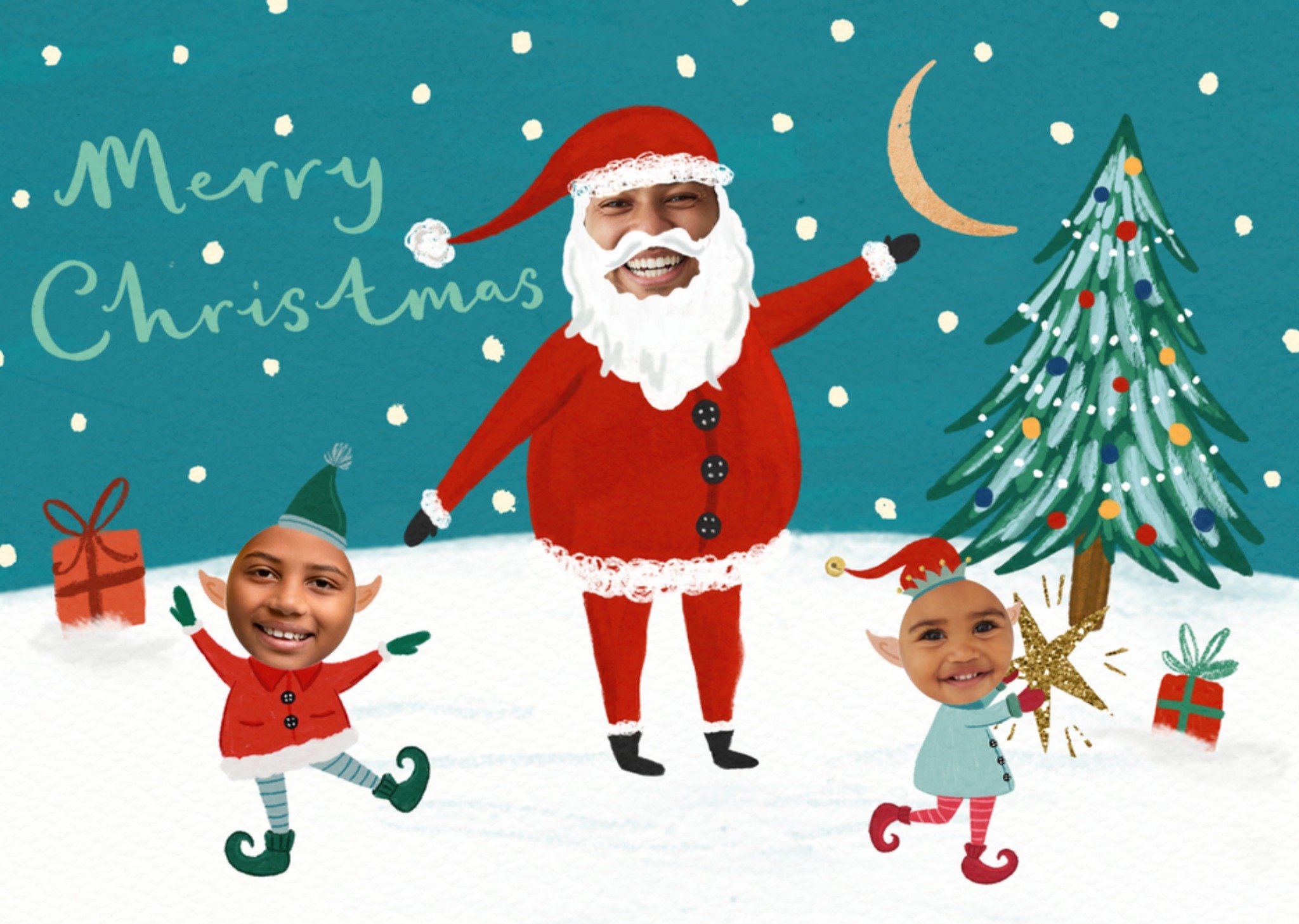 Moonpig Santa & Elves Illustrated Merry Christmas Card