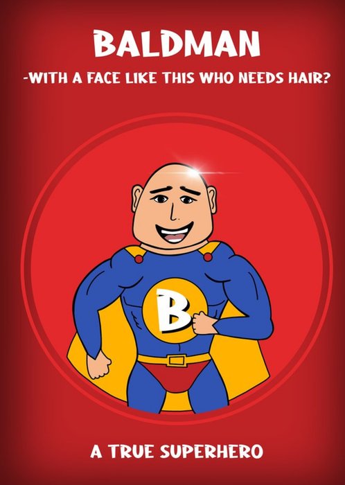 Gabi & Gaby Funny Illustrated Baldman Superhero Card