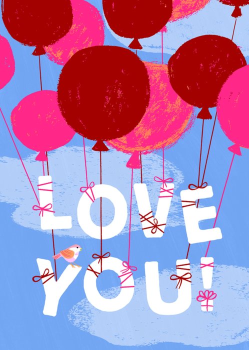 Love You Balloon Illustrated Valentines Day Card