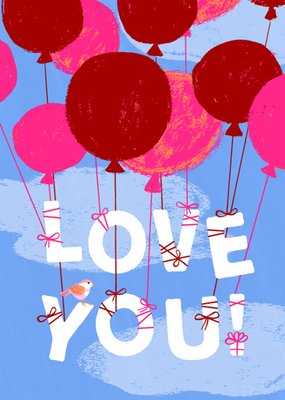 Love You Balloon Illustrated Valentines Day Card