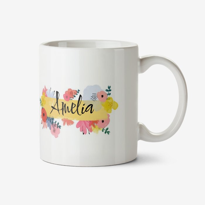 Floral Banner Typographic Birthday Mug