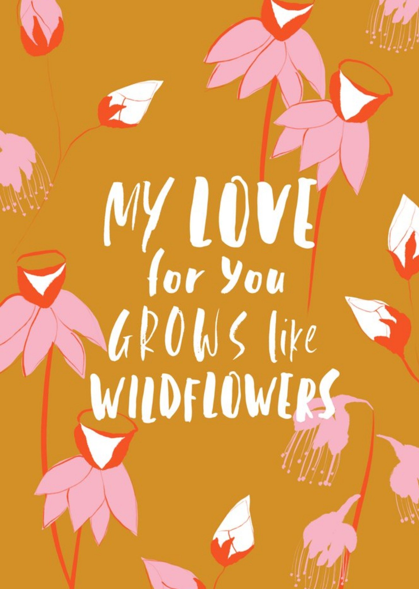 Moonpig Vintage Illustration Of Pink Flowers On An Orange Background Anniversary Card