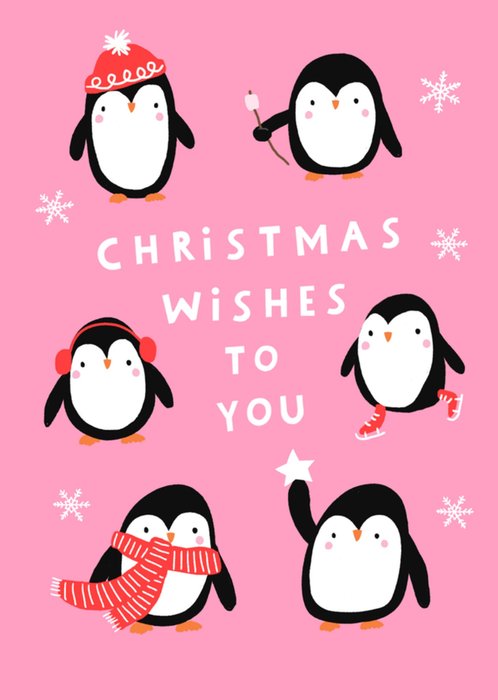 Christmas Wishes Cute Penguin Illustrated Scribbler Christmas Card 