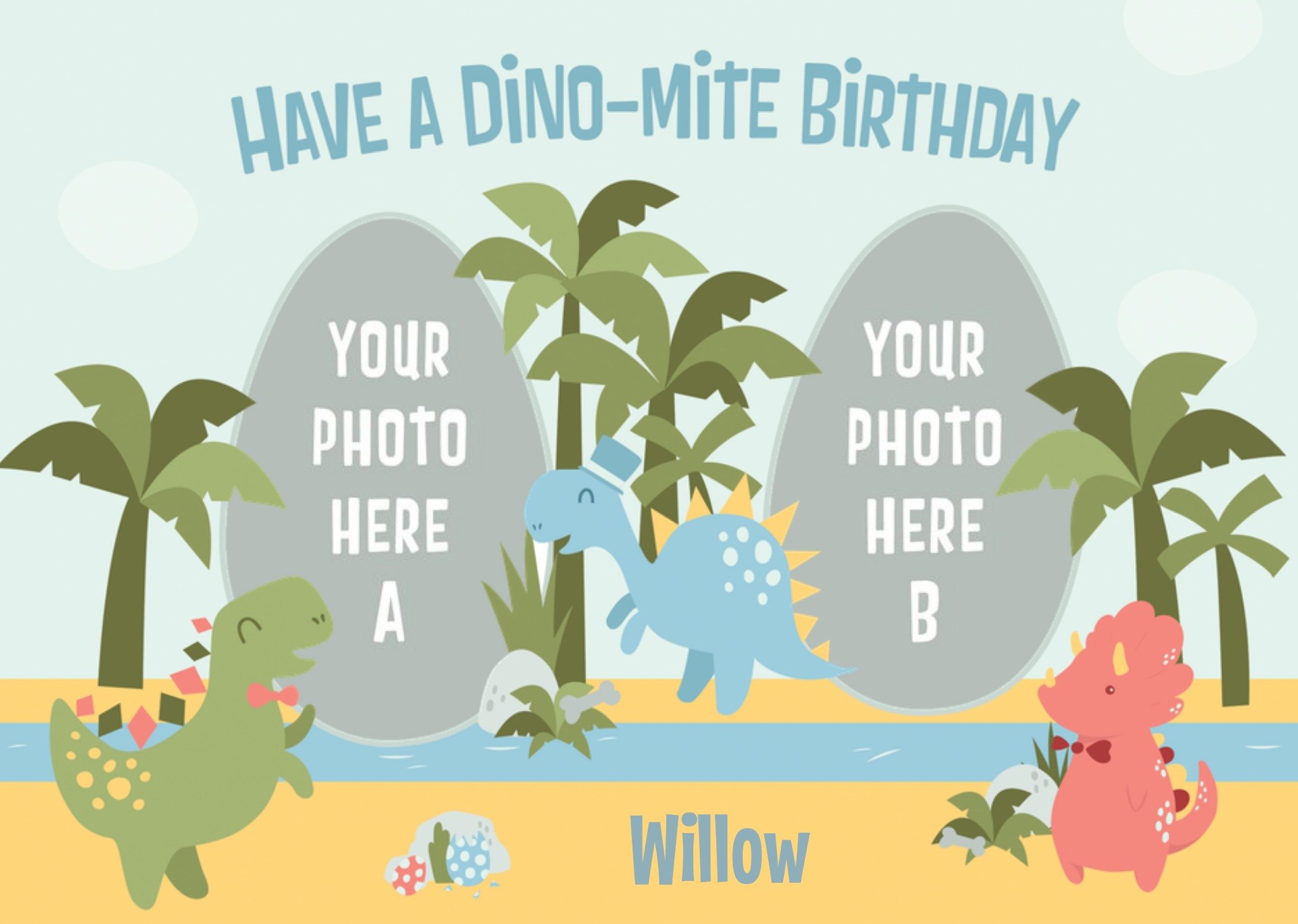Moonpig Cartoon Dinosaurs Have A Dino-Mite Birthday Photo Card
