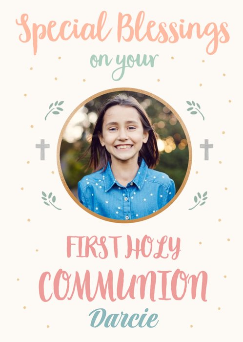 Typographic Photo Upload Special Blessings First Holy Communion Card