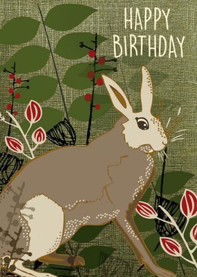 Floral Pattern Hare Birthday Card