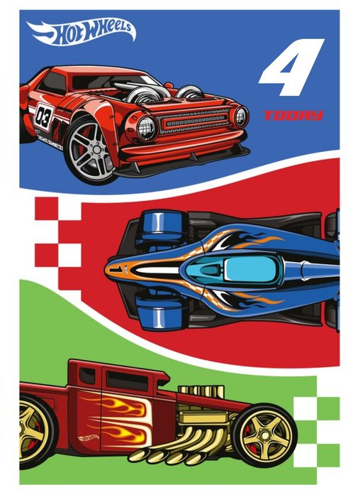 Hot Wheels Cars Age 4 Today Birthday Card