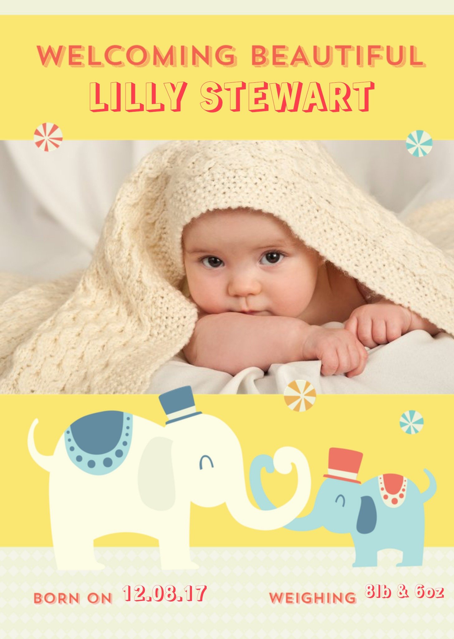 Moonpig Little Elephants New Baby Photo Card