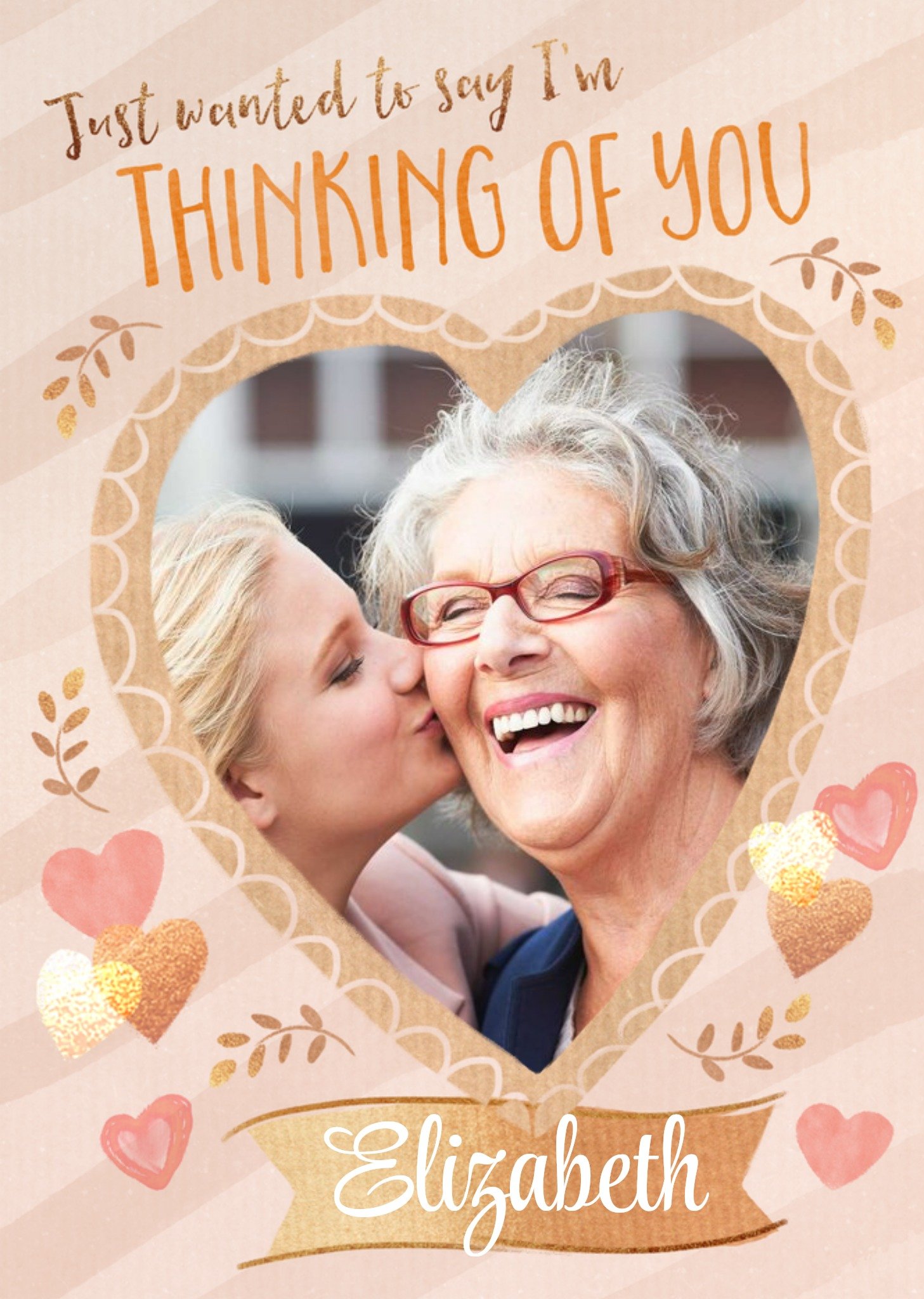 Moonpig Heart Shaped Photo Frame On A Striped Background Thinking Of You Photo Upload Card