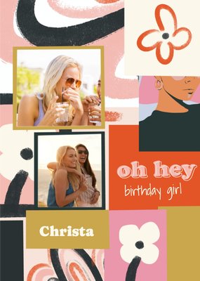 Abstratct Birthday Girl Photo Upload Card