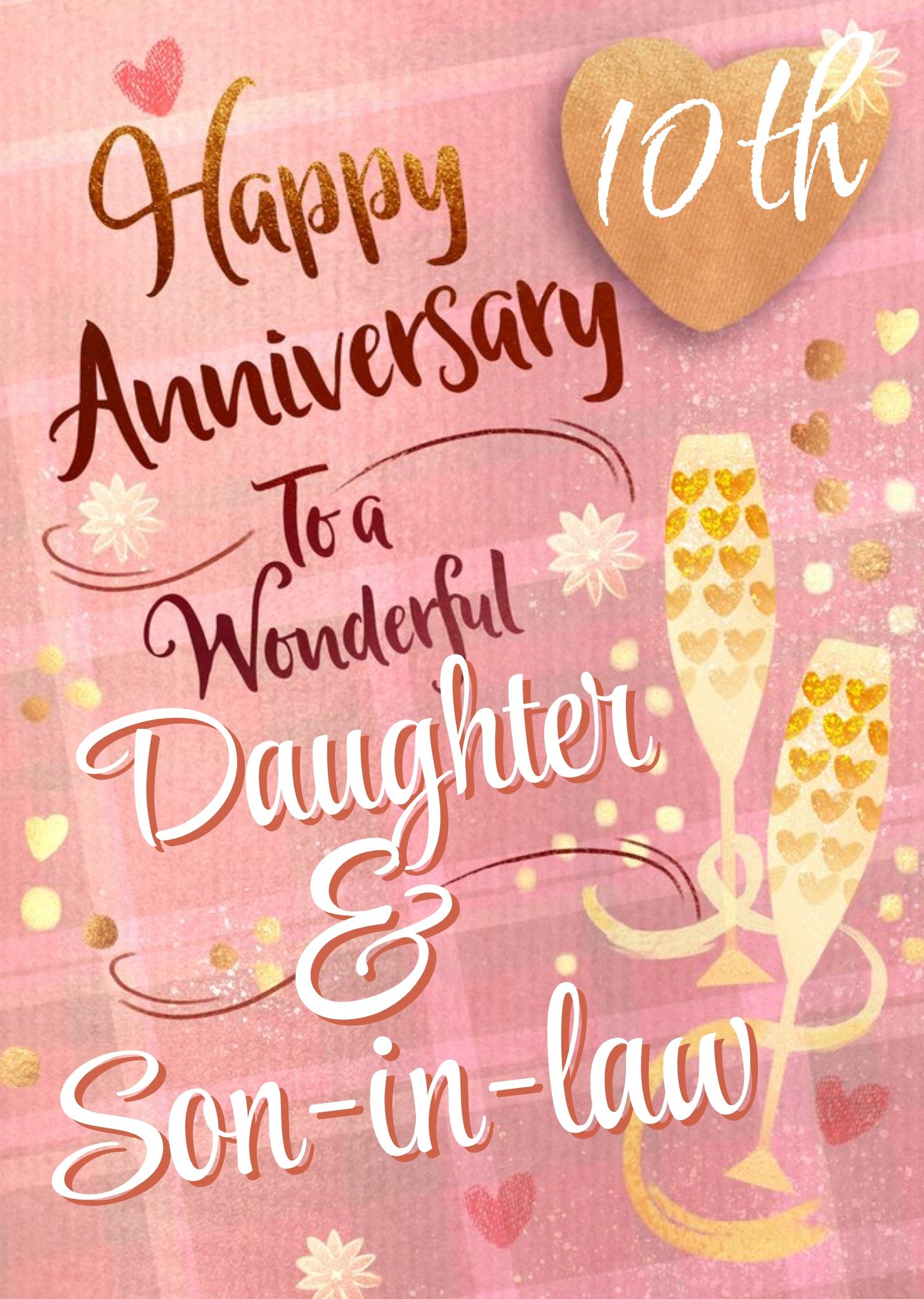 Moonpig Illustration Of Glasses Of Wine Surrounded By Hearts Daughter & Son In Law Anniversary Card