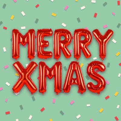 Merry Xmas Balloon & Confetti Typography Christmas Card