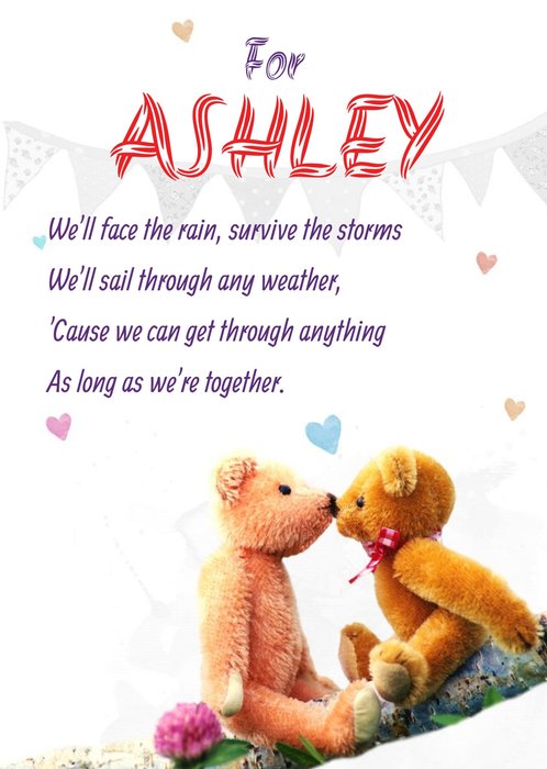 Teddies Kissing Poem Personalised Anniversary Card