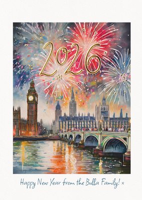 Traditional London Fireworks Scene 2026 Happy New Year Card