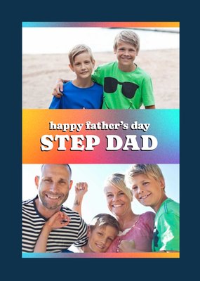 Retro Typography And Photo Frames With A Blue Border Father's Day Photo Upload Card