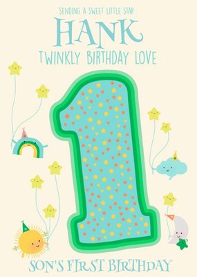 Cute Sun Cloud Rainbow Moon Stars 1st Birthday Card For Son