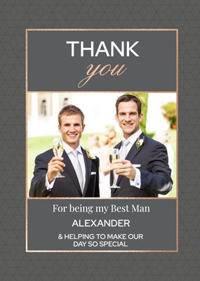 Geometric Pattern Graphic Typographic Wedding Thank You For Being My Best Man Photo Upload Card