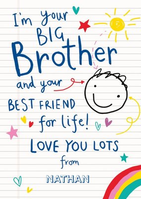 Blue Typographic Doodle Customisable I'm Your Big Brother Card